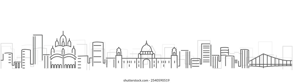 Skyline de líneas oscuras simples de Kolkata sobre fondo blanco