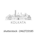 Kolkata skyline cityscape illustration in black and white 