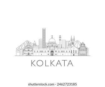 Kolkata skyline cityscape illustration in black and white 