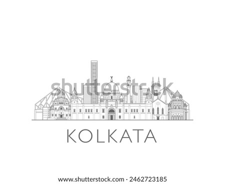 Kolkata skyline cityscape illustration in black and white 