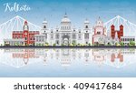 Kolkata Skyline with Gray Landmarks, Blue Sky and Reflections. Vector Illustration. Business Travel and Tourism Concept with Historic Buildings. Image for Presentation Banner Placard and Web Site.