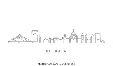Kolkata Skyline com a Índia Minimal Line Art Vetor.