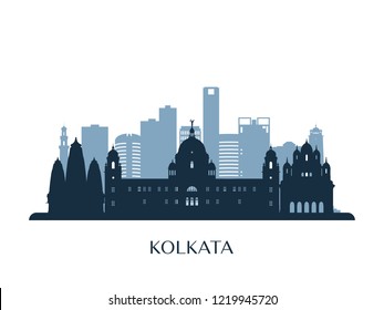 Kolkata skyline, monochrome silhouette. Vector illustration.