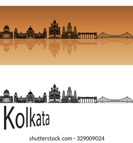 Kolkata skyline in orange background in editable vector file