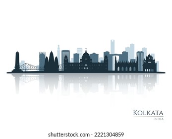 Kolkata skyline silhouette with reflection. Landscape Kolkata, India. Vector illustration.