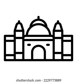 Vector de contorno de icono del templo de Kolkata. Skyline de la ciudad. Bengala de India