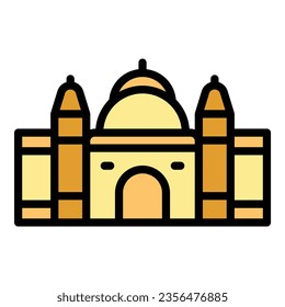 Vector de contorno de icono del templo de Kolkata. Skyline de la ciudad. Colores bengalíes de India
