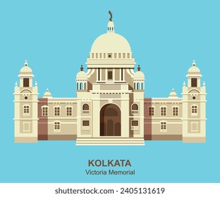 Kolkata Victoria Memorial Building Vector Illustration. 