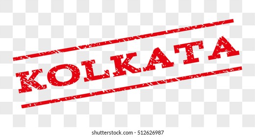 Kolkata watermark stamp. Text caption between parallel lines with grunge design style. Rubber seal stamp with scratched texture. Vector red color ink imprint on a chess transparent background.