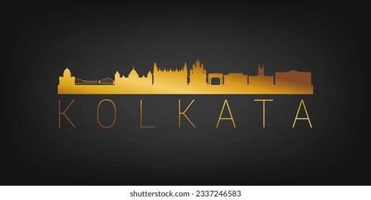 Kolkata, West Bengal, India Gold Skyline City Silhouette Vector. Golden Design Luxury Style Icon Symbols. Travel and Tourism Famous Buildings.