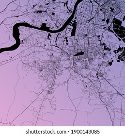 Kolkata, West Bengal, India (IND) - Urban vector megacity map with parks, rail and roads, highways, minimalist town plan design poster, city center, downtown, transit network, gradient blueprint