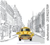 Kolkata yellow taxi. kolkata city with front view of an yellow color taxi.illustration of Taxi vector design