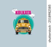 Kolkata yellow taxi. front view of an Indian yellow color taxi.illustration of Taxi vector design