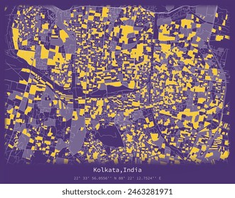 Kolkata,India city centre,Urban detail Streets Roads color Map,editable vector element template image for marketing ,product ,wall art and poster prints.