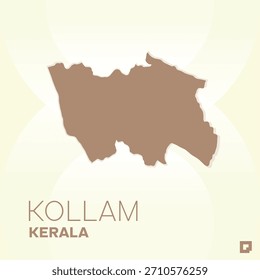 KOLLAM District Map, Kerala, India – Editable Vector Outline.