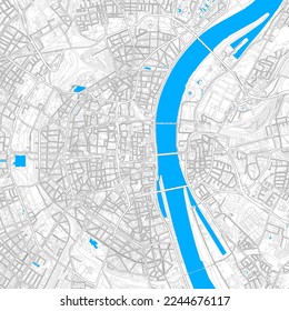 Koln, North Rhine-Westphalia, Germany high resolution vector map with editable paths. Bright outlines for main roads. Use it for any printed and digital background. Blue shapes and lines for water.