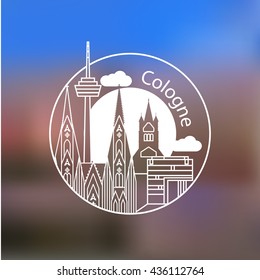 Koln vector linear logo. Trendy stylish landmarks. One line style. Great St. Martin Church, Cologne Cathedral the symbol of Cologne, Germany.