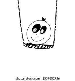 Kolobok on a swing russian fairytale character. Outline hand drawn vector illustration.