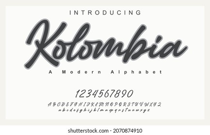 Kolombia font. Elegant alphabet letters font and number. Classic Copper Lettering Minimal Fashion Designs. Typography fonts regular uppercase and lowercase. vector illustration