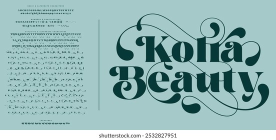 Kolra Beauty Serif, elegante alfabeto de fuente negrita.