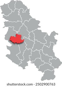 kolubara district map ADMINISTRATIVE DIVISIONS of SERBIA 3d isometric map