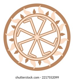 Kolyadnyk, a Slavic symbol decorated with an ornament of Scandinavian weaving. Beige trendy, design with runes and sun