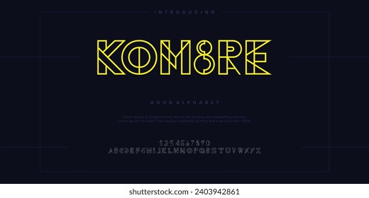 KOM8RE abstract lined minimal modern alphabet fonts. Typography technology vector illustration