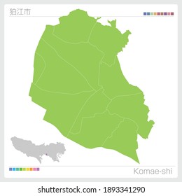 Komae-shi. Map of Tokyo.  Municipalities in Tokyo. Vector illustration. 