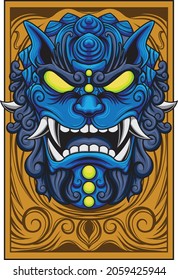 Ilustración komainu con dibujo de estilo japonés