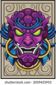 Komainu illustration with japanese style drawing
