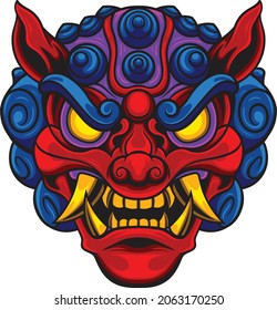 Komainu illustration with japanese style drawing