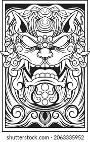 Komainu illustration with japanese style drawing