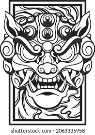 Ilustración komainu con dibujo de estilo japonés