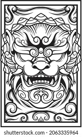 Ilustración komainu con dibujo de estilo japonés