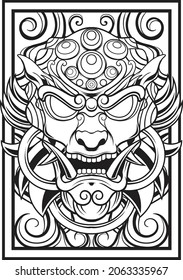 Ilustración komainu con dibujo de estilo japonés