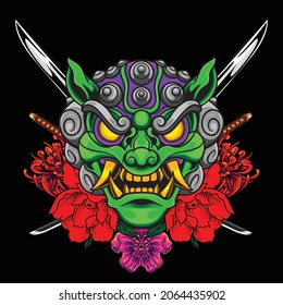 Komainu illustration with japanese style drawing