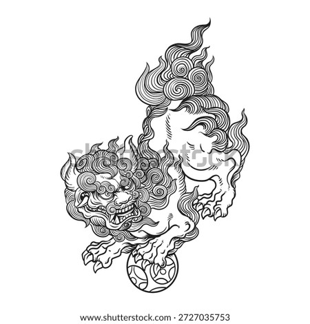 Komainu Vector Illustration, Tattoo art japanese lion drawing literature hand drawing sketch