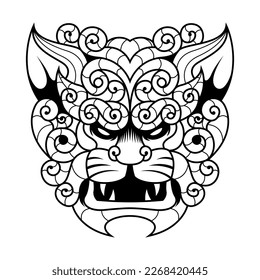 Komainu Vector. Komainu Lion Black And White Logo Design Vector Illustration Template