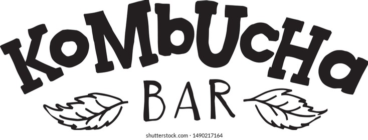 Kombucha Bar Slab Serif Vector Logotype. Minimalistic Black And White Hand Lettering For Menus, Logo, Packaging, Kombucha Bars, Cafes.