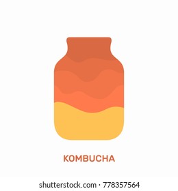 Kombucha In A Can Of Orangery, Red, Yellow, White, Dark, Vector Flat Illustration, Layers Of Paper, Silhouette, Text