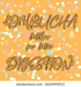 Kombucha Digestivo Saúde Benefícios Tipografia Laranja Quadrado Design