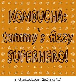 Kombucha Digestivo Super-herói Tipografia Laranja Bolha Padrão