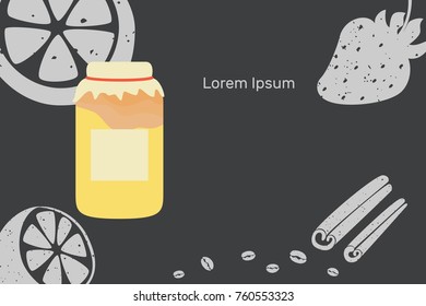 kombucha, flat vector illustration, jar with a rag and elastic band