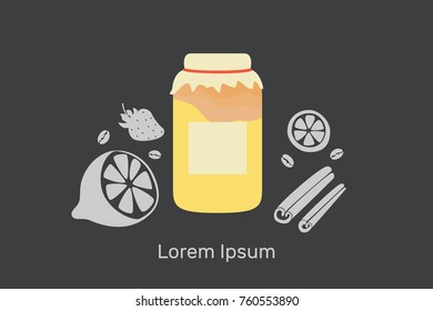  kombucha, flat vector illustration, jar with a rag and elastic band,