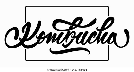 Kombucha - hand lettering logo.  Text design for logo, print, badge, packaging, label aso. Vector illustration.