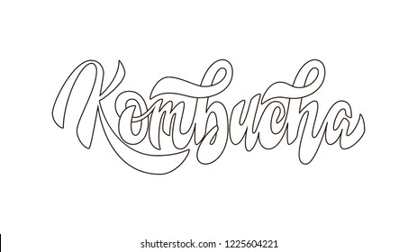 Kombucha hand written vector logo. Kombucha Healthy fermented probiotic tea. Cleanly vectorized hand lettering, outline calligraphy. Text sign design for logo, print, cool badge, packaging, label.