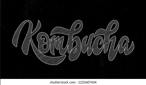 Kombucha hand written vector logo. Healthy fermented probiotic tea. Cleanly vectorized hand lettering, calligraphy in blackboard style. Text sign design for logo, print, cool badge, packaging, label.