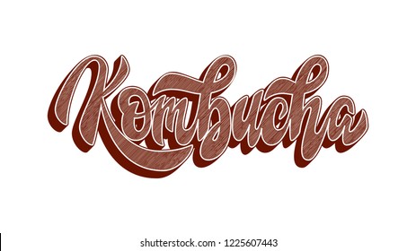 Kombucha hand written vector logo. Healthy fermented probiotic tea. Cleanly vectorized hand lettering, calligraphy in sketch style. Text sign design for logo, print, cool badge, packaging, label.