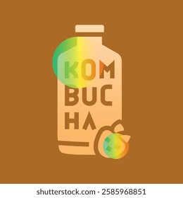 Kombucha homemade tea in bottle glassmorphism illustration. Transparency blur elements.