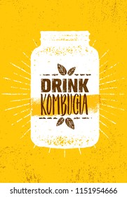 Kombucha Tea Brewery Natural Healthy Soft Drink Illustration Concept. Bio Raw Nutrition Food Vector Illustration On Rough Textured Background
